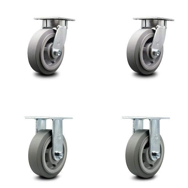 6 Inch Kingpinless Thermoplastic Rubber Wheel Swivel Caster Swivel 2 Rigid, 2PK